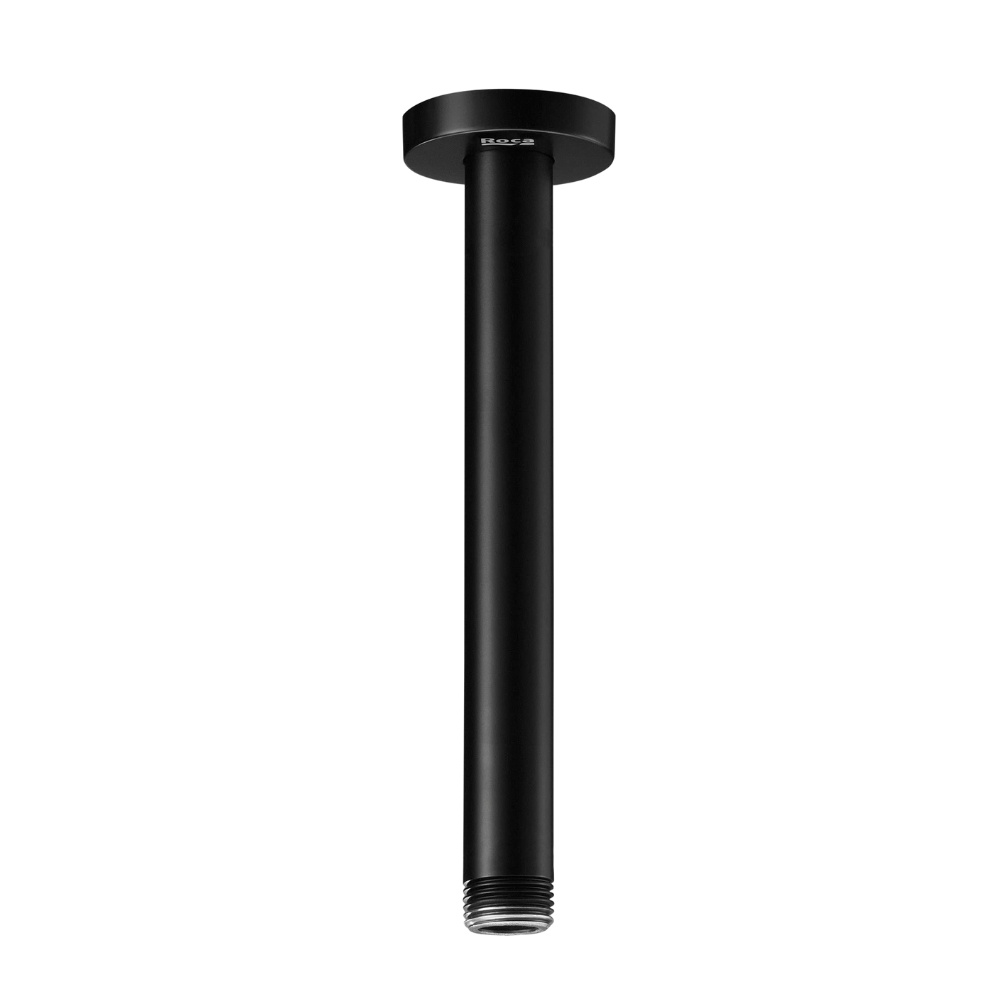 Cut out image of the Roca Matt Black 200mm Round Ceiling Shower Arm